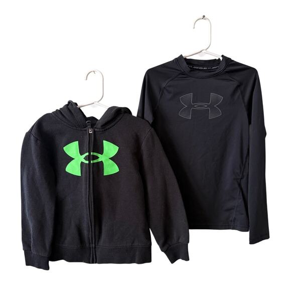 Under Armour Other - Under Armour Hoodie/Shirt Lot Boys 5/Small Black Full Zip, Long Sleeve